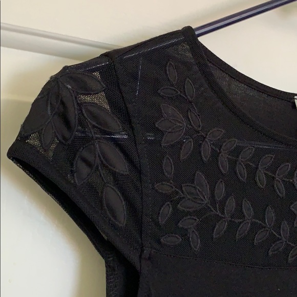 H&M Black T-Shirt Top XS Mesh Embroidery - Picture 7 of 12